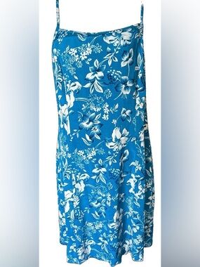 Lauren Ralph Lauren Blue White Floral 100% silk short a-line dress size 12